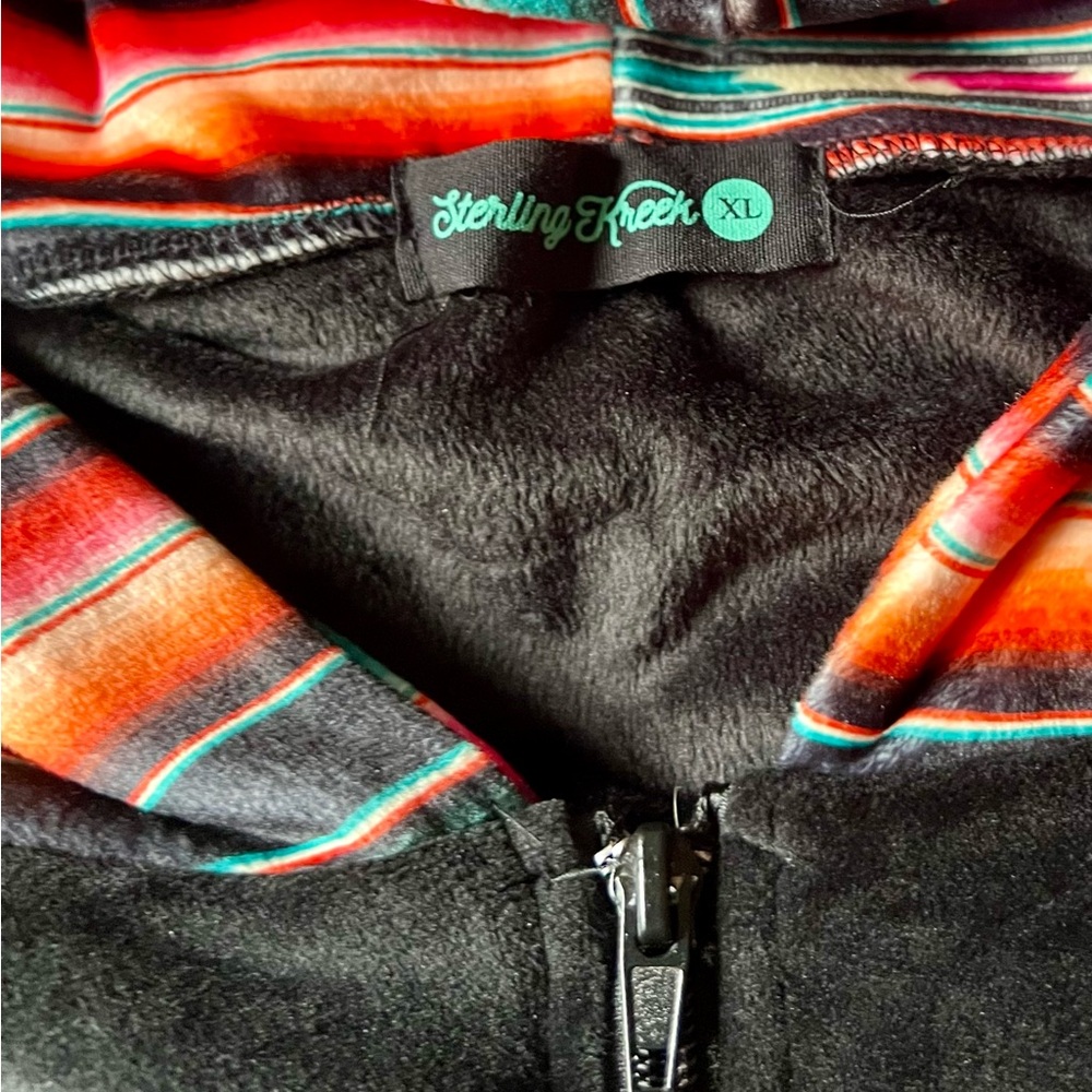Black Zip Hoodie with Multicolor Serape Trim - Picture 4 of 4